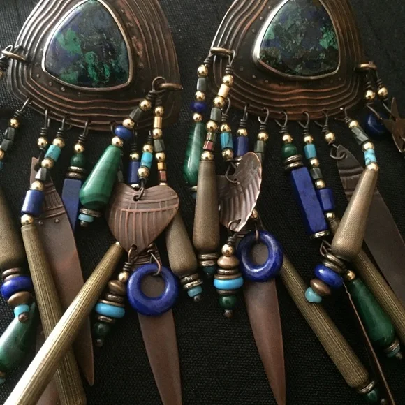 Huge Vintage Tabra Multi-gemstone Earrings 14k gold filled - Picture 7 of 9